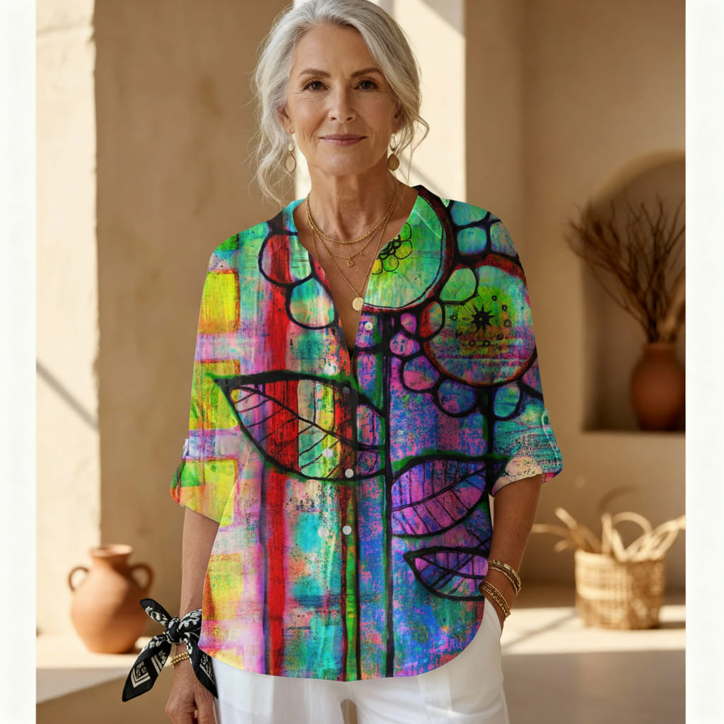 פנה - חולצת פריחה אמנותית