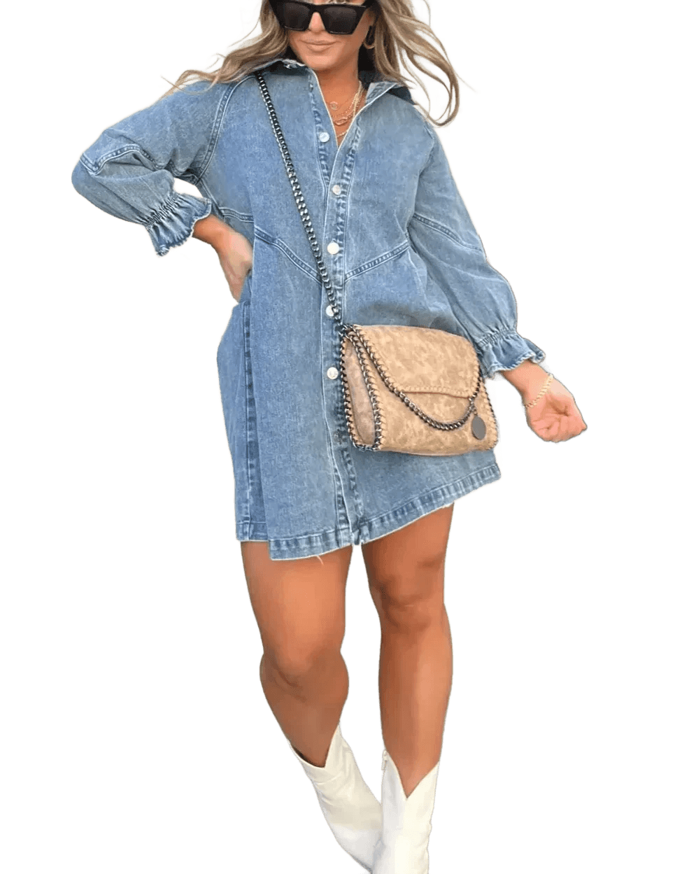 Amar™ Elisheva - שמלת ג'ינס עם שרוולים ארוכים