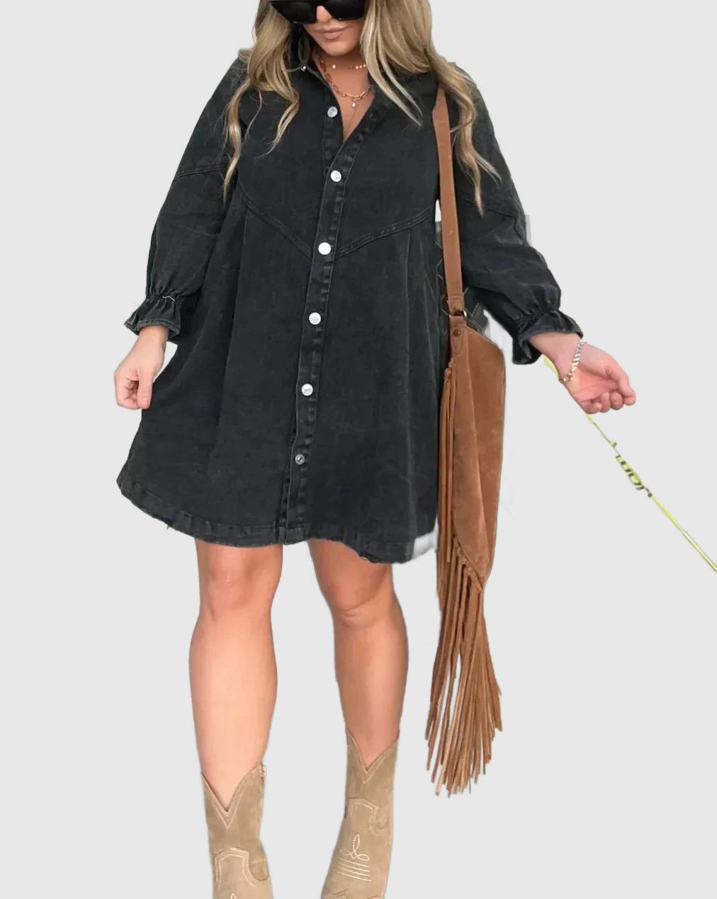 Amar™ Elisheva - שמלת ג'ינס עם שרוולים ארוכים