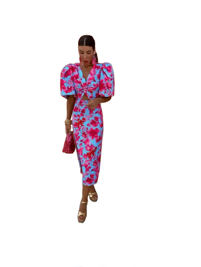 Amar™ Carmela - שמלת מידי צבעונית עם שרוולים פליסה