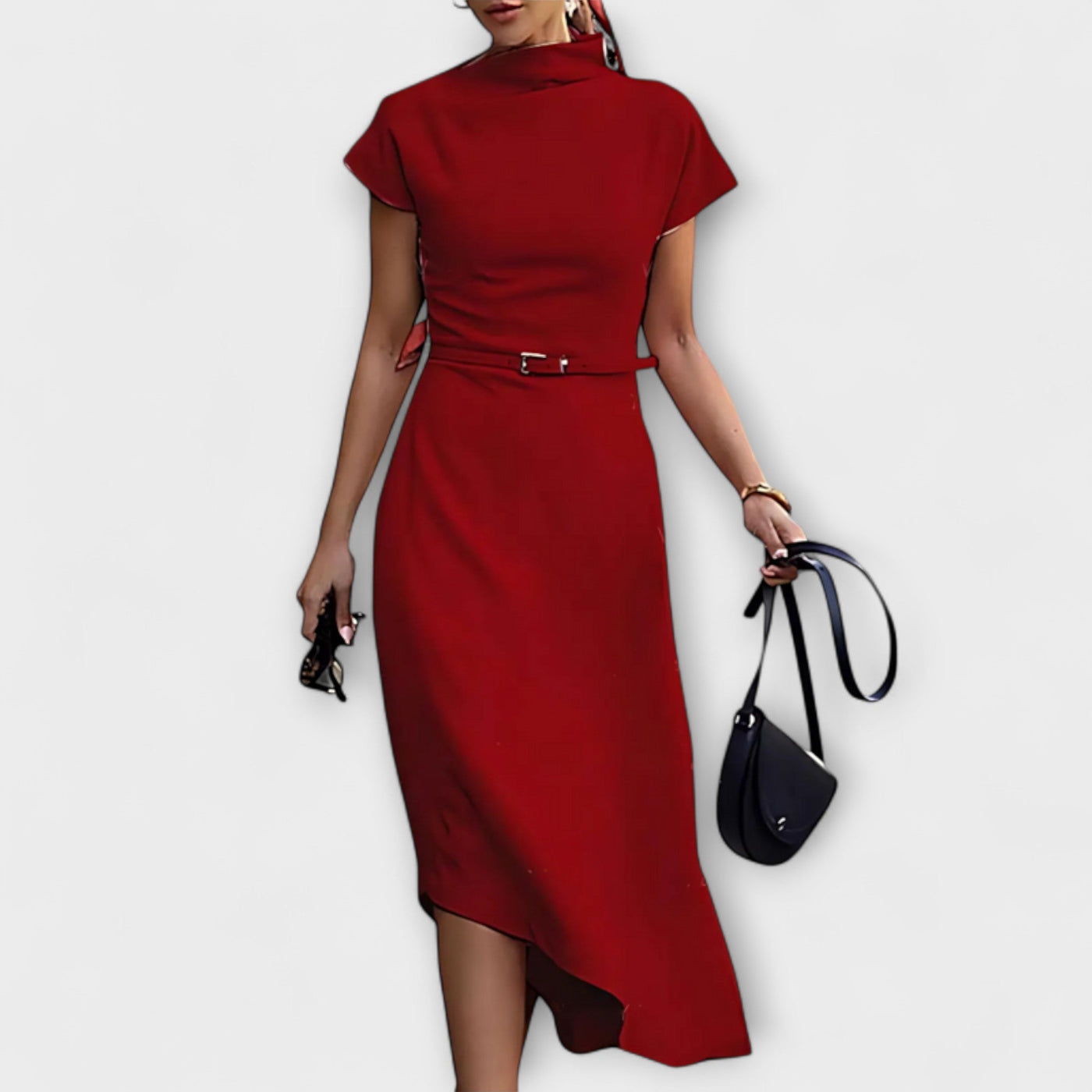 טליה | שמלת A-ליין א-סימטרית עם צווארון גבוה בעיצוב מודרני ואלגנטי